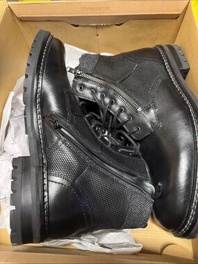 Steve Madden Black Leather & Textured Combat Boots with Side Zips